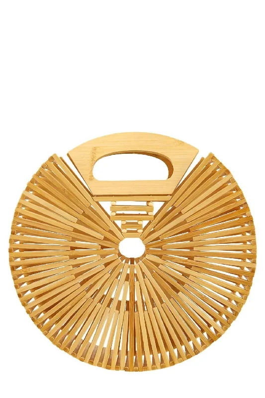 Bamboo Round Clutch Bag In Natural