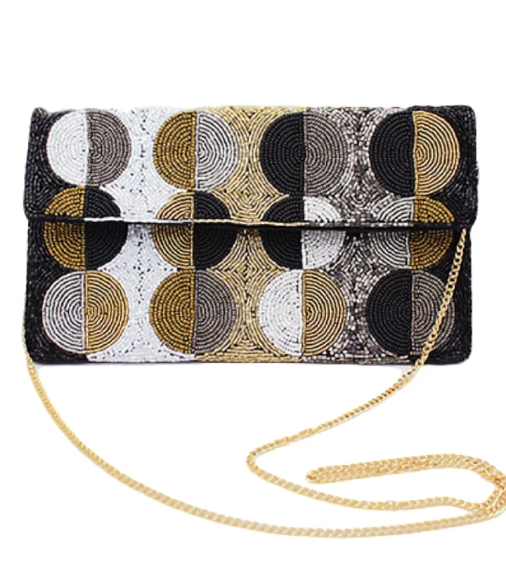 Beaded Envelope Clutch In Black