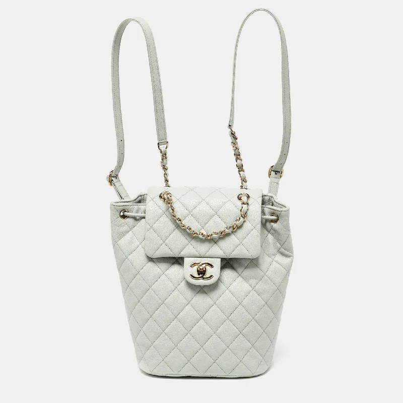 Chanel Pale Green Quilted Caviar Leather Cc Classic Backpack