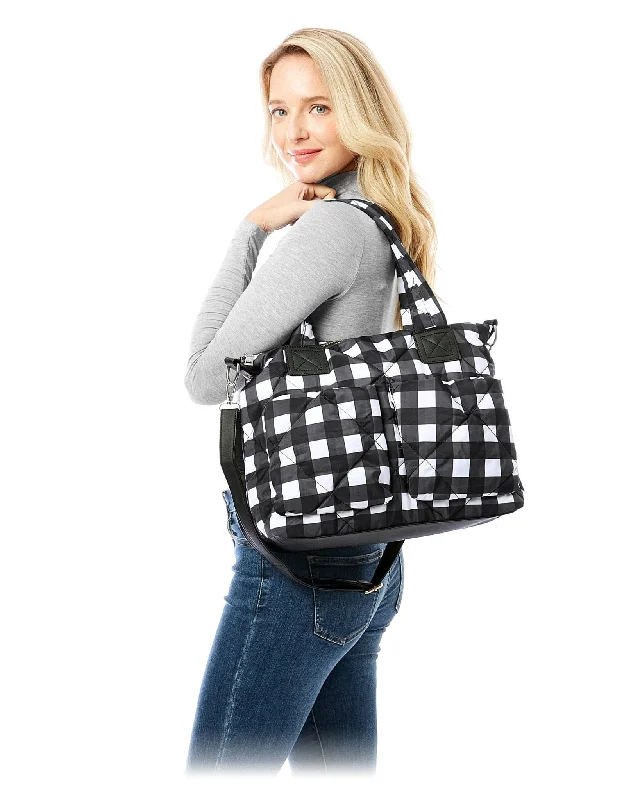 LOA309 Plaid Puffer Tote/Messenger