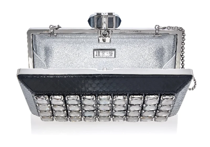 Crocodile Deco Faceted Clutch Black