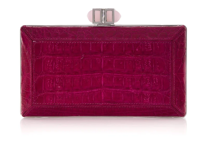 Crocodile Fuchsia Faceted Clutch