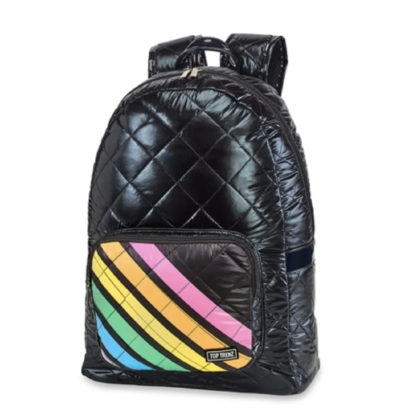 Diamond Stitch Puffer Backpack in Black /Angel Stripes Pocket