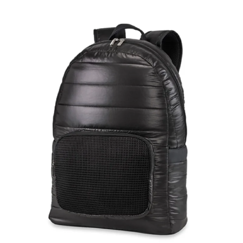 Diamond Stitch Puffer Backpack in Black Mesh Pocket