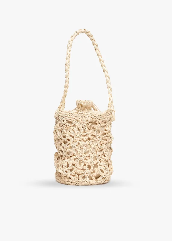 Edie Knitted Straw Bucket Tote Bag