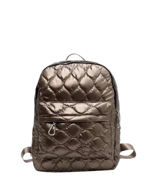 Erin Metallic Quilted Backpack In Bronze