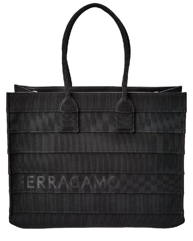 Ferragamo Signature Large Leather-Trim Tote