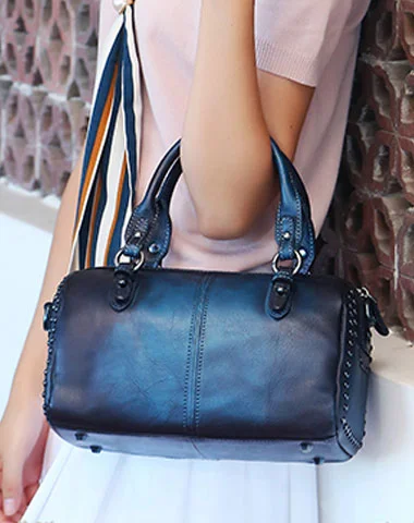 Genuine Leather Handbag Rivet Vintage Bag Crossbody Bag Shoulder Bag Purse For Women