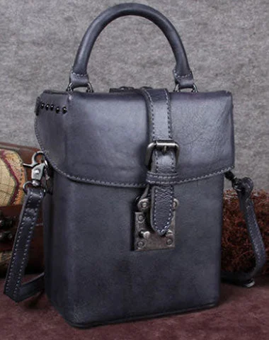 Genuine Leather Handbag Vintage Box Crossbody Bag Geometric Shoulder Bag Purse For Women