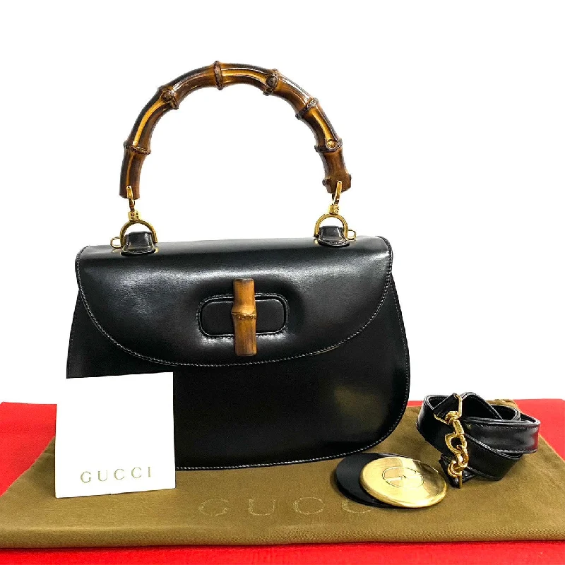 Gucci Vintage Bamboo Leather 2way Handbag Black