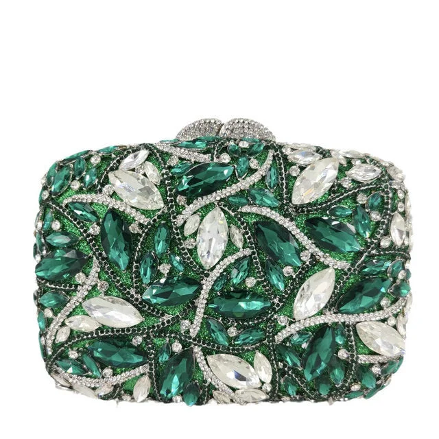 Luxy Moon Leaf Crystal Green Clutch Gorgeous Evening Purse