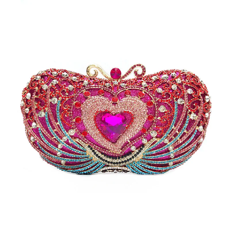 Luxy Moon Rose Red Heart Prom Clutch Purse