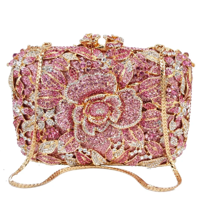 Luxy Moon Sparkling Flower Clutch Gold Pink Purse For Wedding