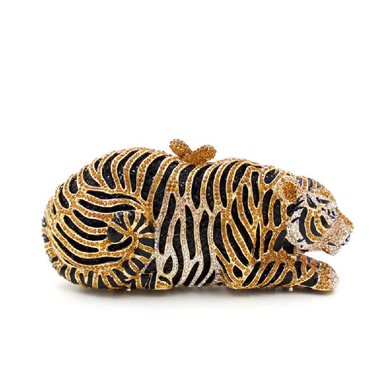 Luxy Moon Tiger Sparkling Evening Clutch Bags with Chain