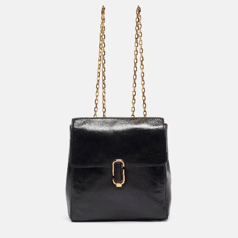 Marc Jacobs Black Glossy Leather Chain Strap Backpack