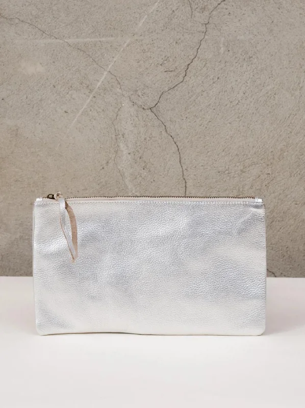 Marlow Leather Clutch In Silver