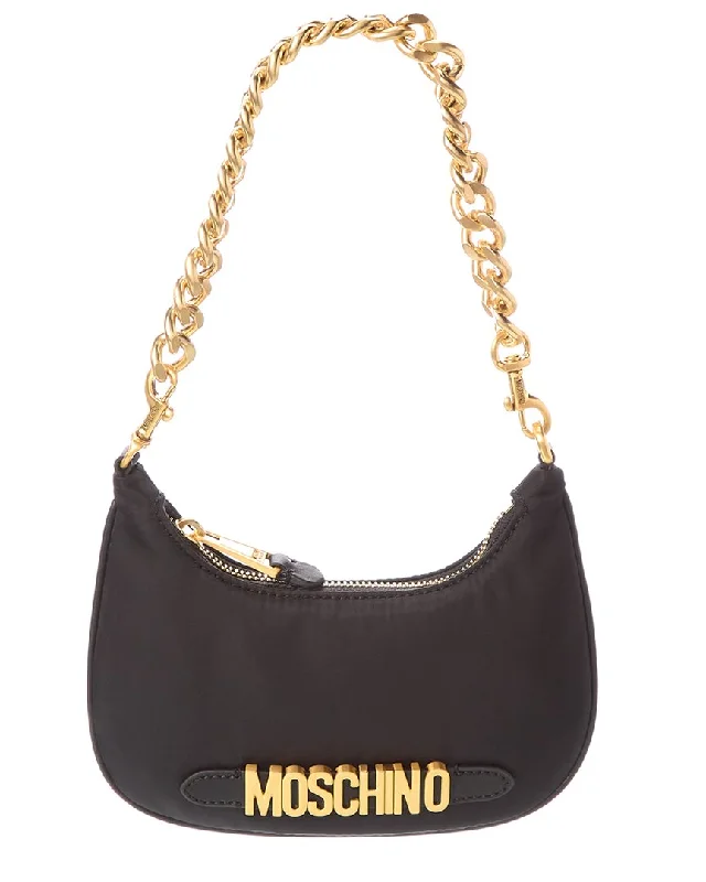 Moschino Logo Plaque Nylon Shoulder Bag