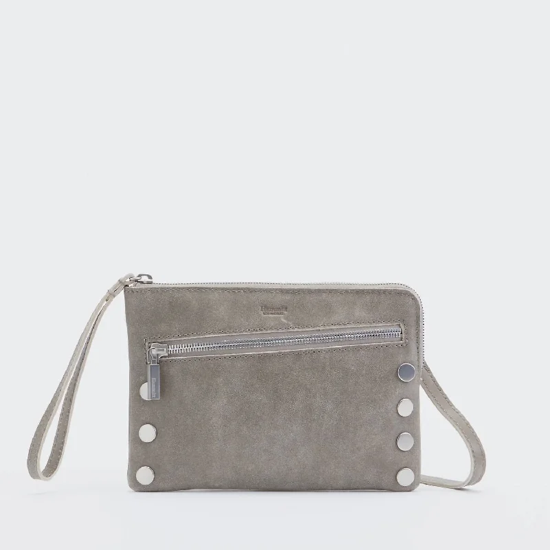 Nash Small Leather Clutch/wristlet In Pewter/brushed Silver