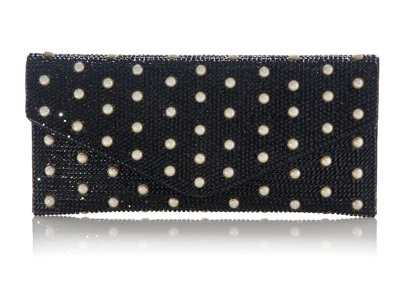 Pearl Stud Crystal Envelope Black