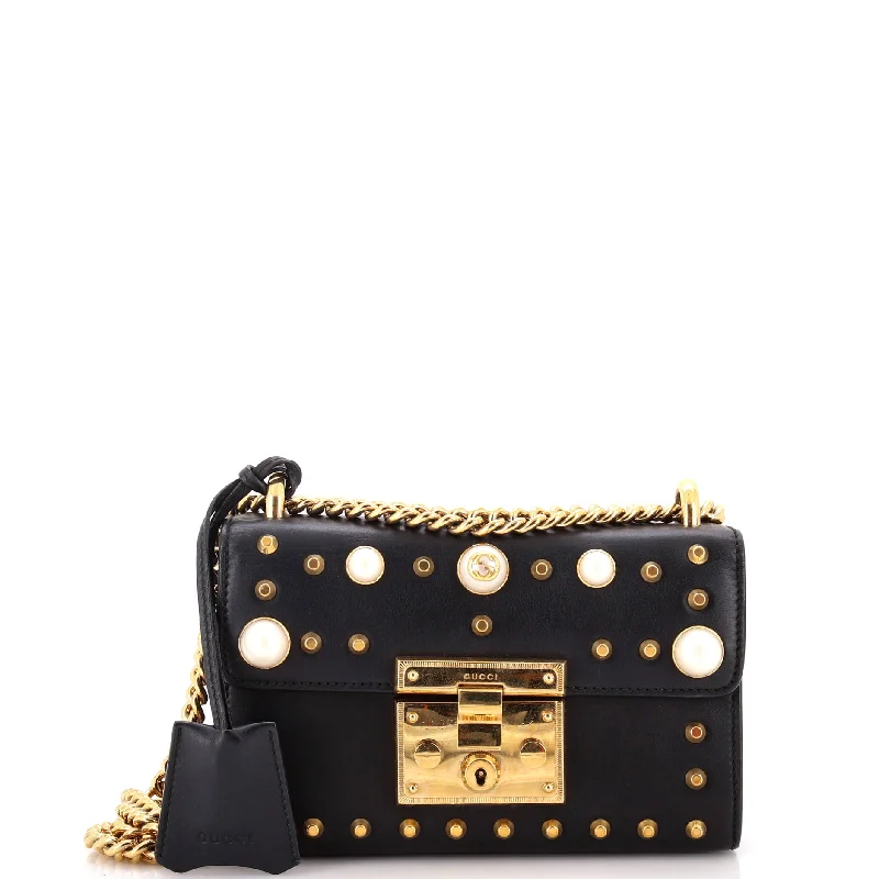 Pearly Padlock Shoulder Bag Studded Leather Small