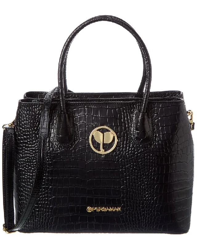 Persaman New York Alessia Top Handle Croc-Embossed Leather Tote