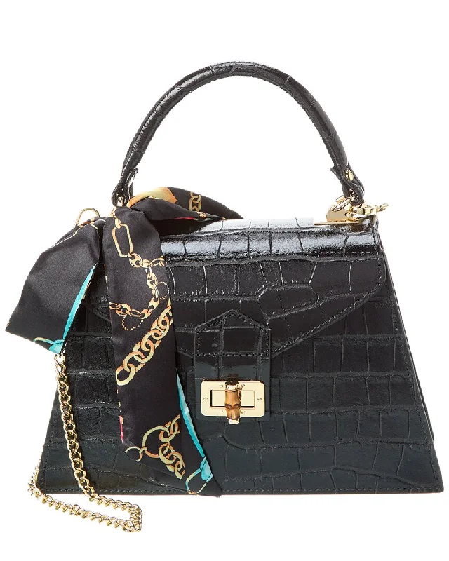 Persaman New York Marta Croc-Embossed Leather Satchel