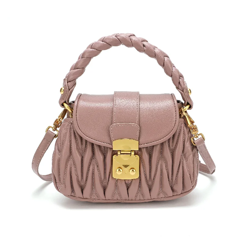 Pleated Sheepskin Leather Shoulder Bag