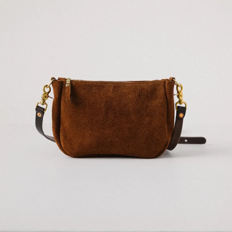 Roughout Dark Brown Bulldog Mini Crossbody Bag