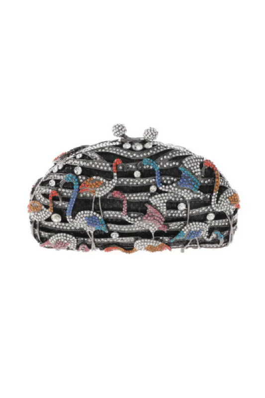 Uretro Crystal Embellished Flamingo Design Evening Clutch