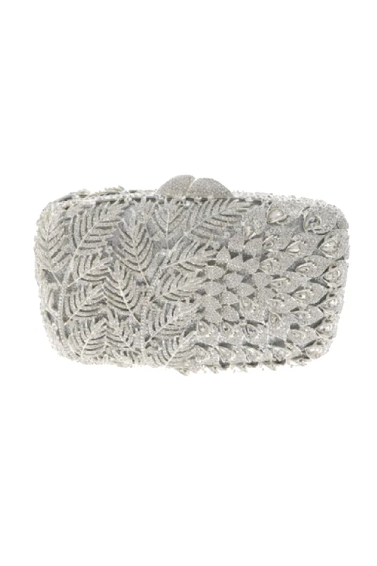 Uretro Leaf Patterned Crystal Evening Clutch