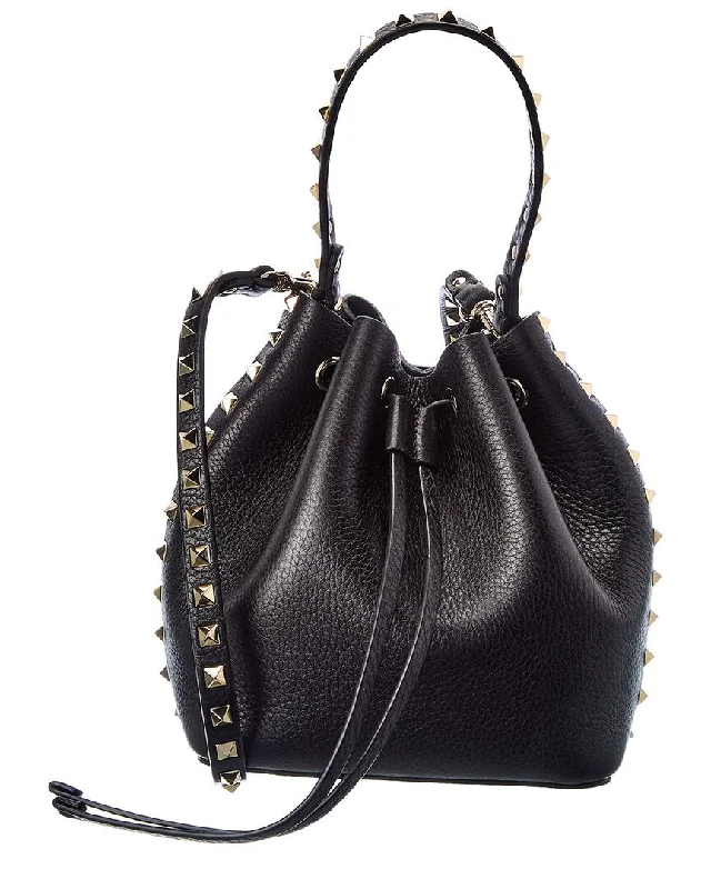 Valentino Rockstud Grainy Leather Bucket Bag