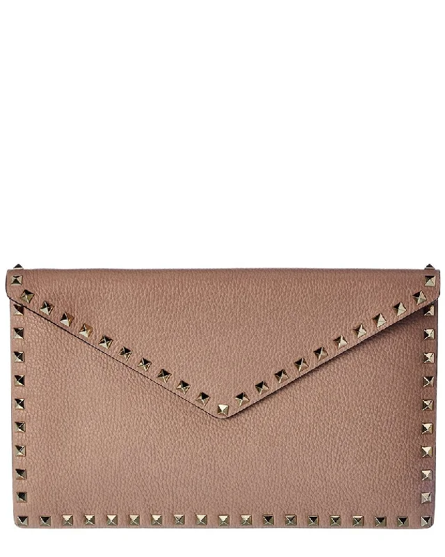 Valentino Rockstud Grainy Leather Pouch, os, Pink