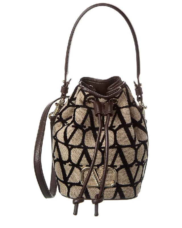 Valentino VLogo Mini Toile Iconographe Canvas & Leather Bucket Bag