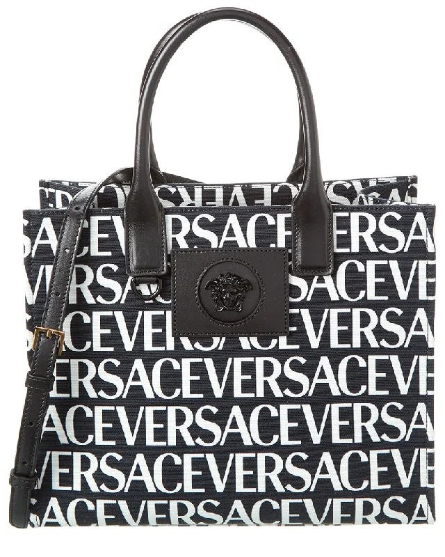 Versace Logo Canvas & Leather Tote