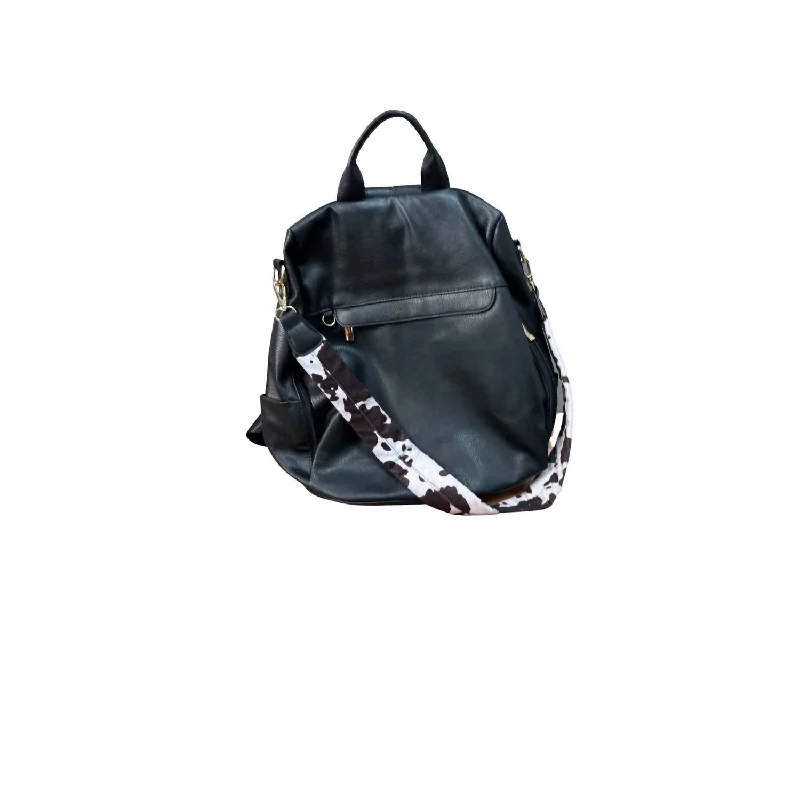 Women's Convertible Leather Backpack In Black