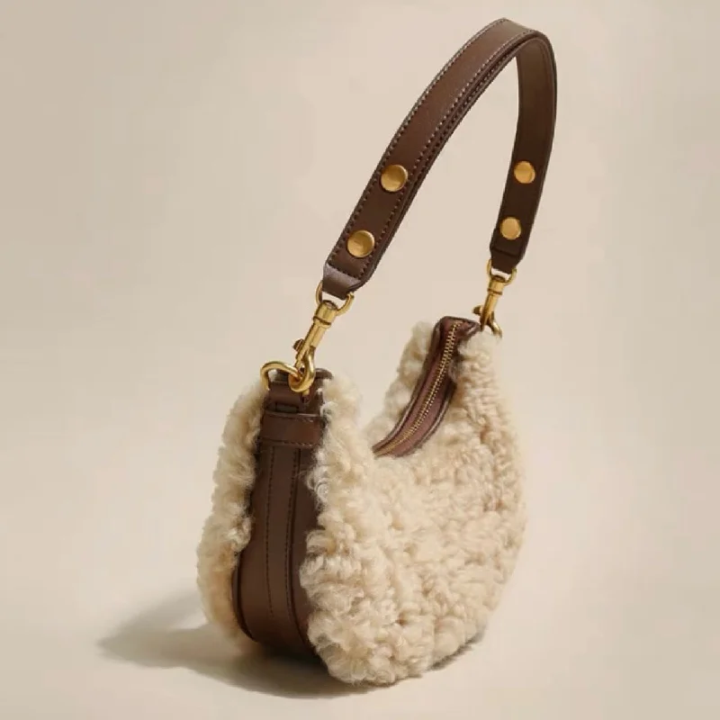 Womens Fluffy Lamb Wool Shoulder Bags Warm Fur Small Handbags For Women