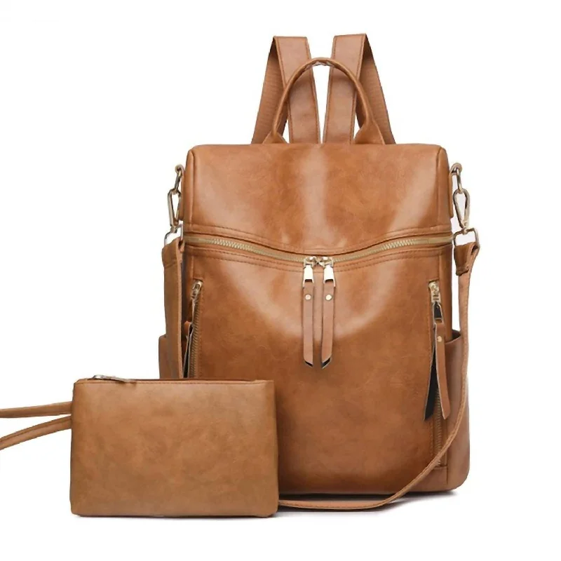 Women's Retta Vegan Leather Convertible Backpack Set In Camel